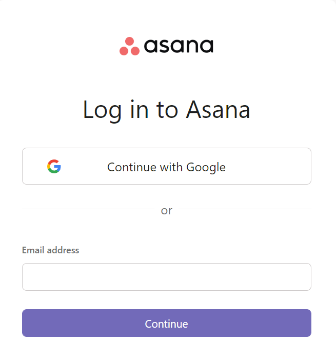 Asana Log In window