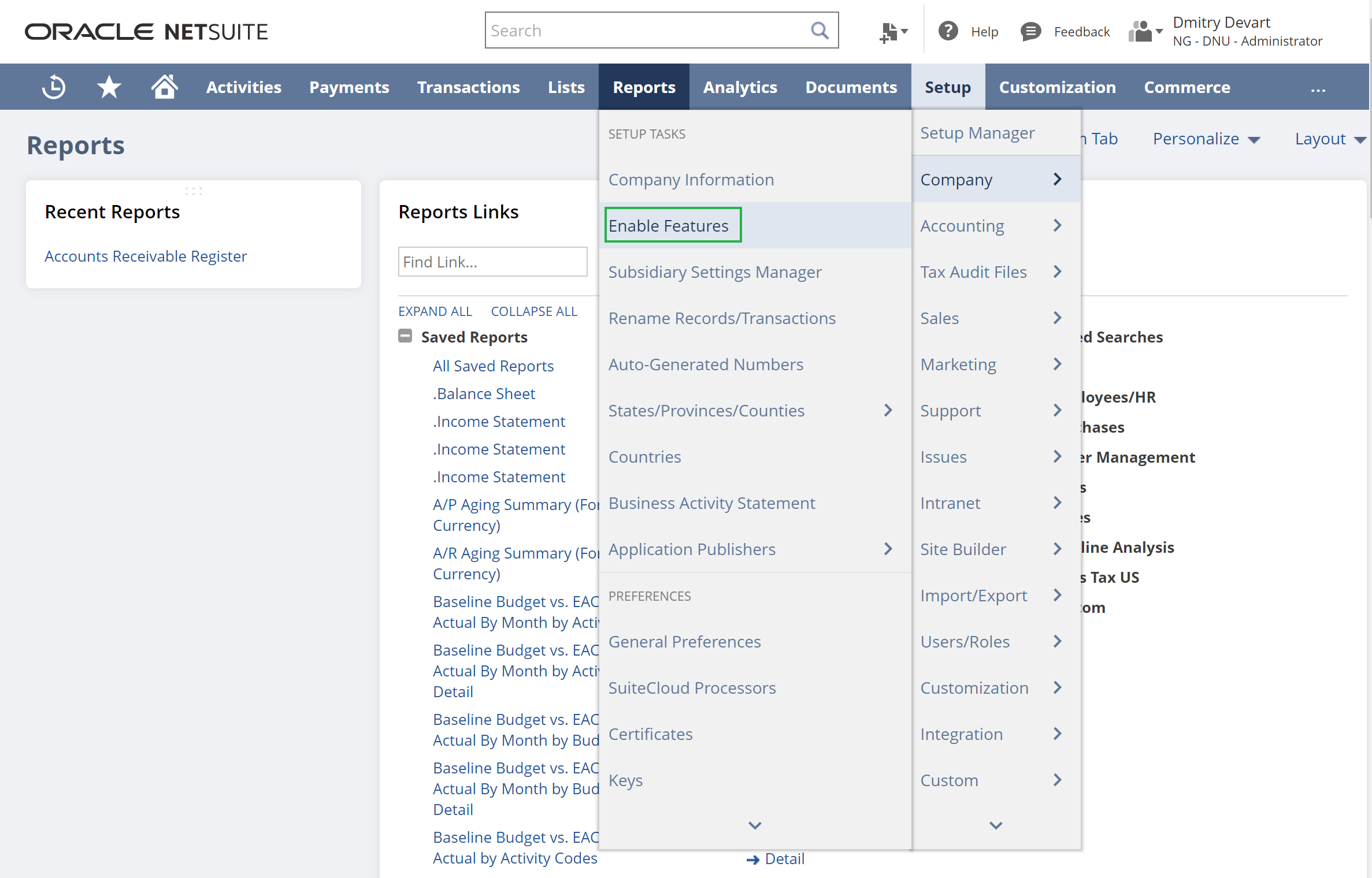 Setup -> Company -> Enable Features